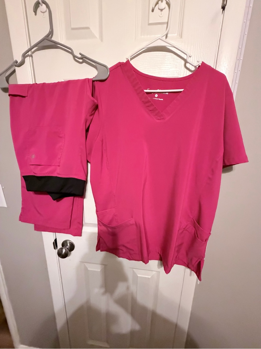 Women’s V-Neck Scrub Top and Pants Set - Hot Pink